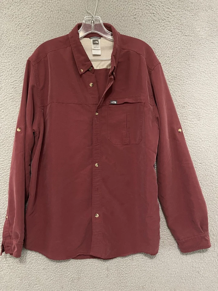 North Face Shirt Mens Large Red Long Sleeve Outdoor Button Up Pocket Modal - Image 1 of 4