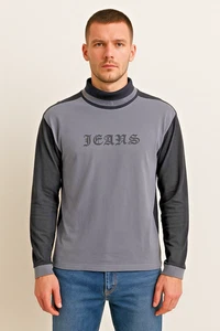 Versace Jeans Couture Top XXL Vintage Y2K Turtleneck Long Sleeve Blue Made Italy - Picture 1 of 7