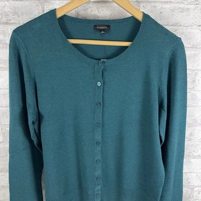Nuevo Cárdigan TALBOTS Azul Teal Verde Algodón Tencel Tejido Botón Frontal Talla M Foto 1 de 4