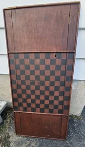 Vtg Wood Game Board Checkerboard hand made primitive 36 3/4" x 17 1/2" - Picture 1 of 12