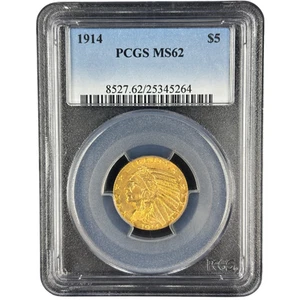 1914 $5 Indian Half Eagle Gold Coin PCGS MS62 Pre33 Low mintage! - Picture 1 of 4