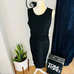 Carmen Marc Valvo Ponte Kleid mit U-Ausschnitt, schwarz Größe: 10, Fransenkleid neu mit Etikett - Bild 1 von 12
