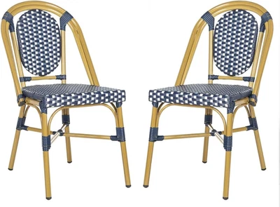 Outdoor Collection Lenda French Navy, White and Brown Stackable Bistro Chair (Se - Image 1 of 4