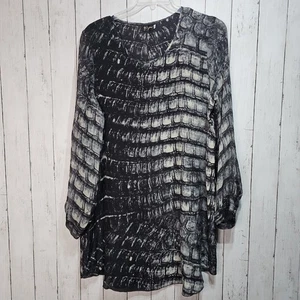 Biya Johnny Was Women's Black White 100% Silk Printed Tunic Dress Size XL - Picture 1 of 7