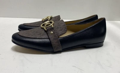 Michael Kors Mujer Marrón Negro Firma Cuero Mocasín Plano MK 6.5 Foto 1 de 4