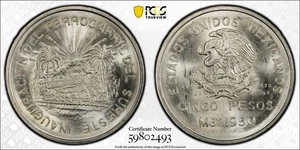 1950 Mexico Southeastern Railroad 5 Silber Pesos KM# 466 - PCGS MS65 - Bild 1 von 1