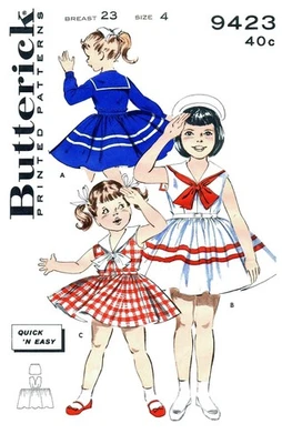 BUTTERICK 9423 Pattern Girl's Sailor Nautical Dress Frock - Image 1 of 4