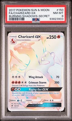 2017 POKEMON SUN & MOON BURNING SHADOWS SECRET #150 FULL ART/CHARIZARD GX PSA 8 - Image 1 of 2