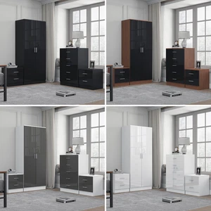 REFLECT Gloss 4pc Bedroom Set - 2 Door Wardrobe + 5 Draw Chest + 2 Bedsides - Picture 1 of 49
