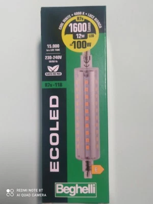 Lampada Led Beghelli R7s 12W  1600 lumen 4000K bianca ECOLED -NUOVO- - Immagine 1 di 4