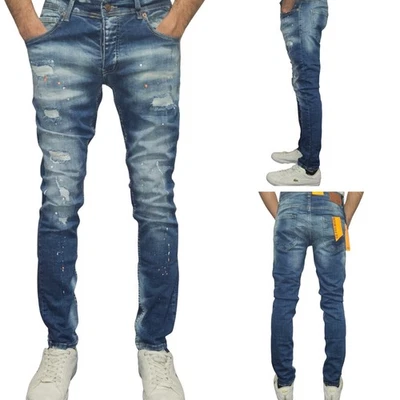 Mens Jeans Casual Slim Fit Skinny Denim Pants Ripped Patchwork  Jeans Waist 34 - image 1 of 4