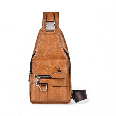 Weixier Unisex Marrón Imitación Cuero Pecho Bandolera Hombro Paquete de Viaje Foto 1 de 4