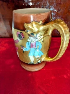 Antique German Beer Mug Dragon Handle Porcelain Hand painted ~ Mein Lieber 0.5 L - Picture 1 of 12