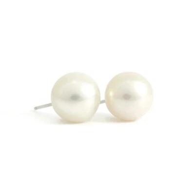 Round Cultured Pearl Stud Earrings 14K White Gold, 9 mm - 9.5 mm - Image 1 of 4