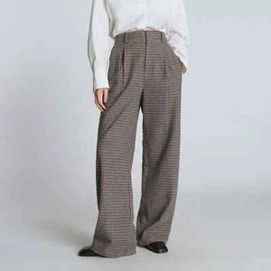 Everlane The Rewool Way-high Drape Pant Trousers Size 4 wool brown blue check - Picture 1 of 12