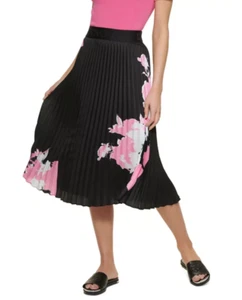 DKNY Donna Karan Black Floral Pleated Midi Skirt - XS - NWT - $109 - Picture 1 of 4