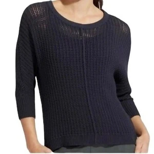 Athleta Womens Amity Pullover Open Knit Navy Sweater Size Small - Picture 1 of 8