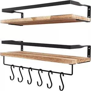 Set of 2 Floating Shelves Decorative Wood Wall Mounted Storage Display Shelves - Picture 1 of 12