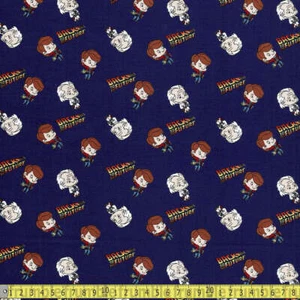 Back To The Future Chibi Marty Doc - Premium Woven Fabric - Navy (Per Metre) - Picture 1 of 1