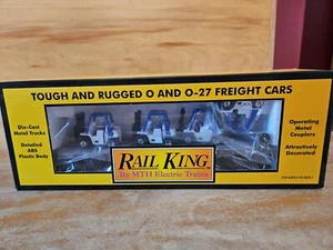 Custom O Scale MTH Transport Co Flat Car w 3 Blue-White Forklifts NIB - Picture 1 of 4