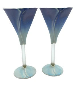 2 Newman Ceramics Calla Lily Wine Goblets Hand Painted Porcelain Art Nouveau - Picture 1 of 12