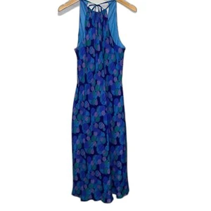 Jeremy Spencer Silk Midi Dress Stretch Geometric Dots Lined Sheer Halter Size 12 - Picture 1 of 12