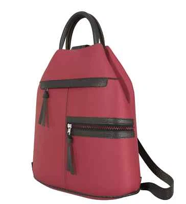 Shopper Freizeit Rucksack Hand Tasche 2in1 Echt Veganes Leder 30606 Purpur Rot - Bild 1 von 4