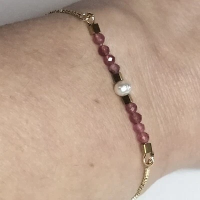Ruby And Freshwater Pearl Gold Plated Chain Bracelet - Image 1 of 3