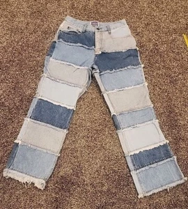 Vintage Patchwork Jeans Fit & Flare Leg Vintage 90s Y2k Juiniors Sz 8 - Picture 1 of 8