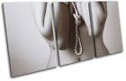 Sexy Woman NUDES Pearl Necklace Fashion TREBLE CANVAS WALL ART Picture Print