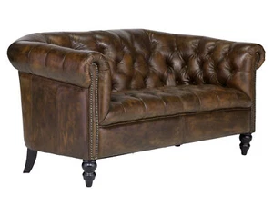 Sofa Chesterfield 2-Sitzer Echtleder braun 2er Couch Ledersofa Büro Shelford - Bild 1 von 2