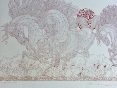 Guillaume Azoulay Horse PARADE art  2014 HAND SIGNED Etching Moroccan Artist - Image 1 of 4