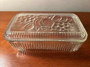 Federal Clear Ribbed Glass Rectangle Refrigerator Dish With Fruit Lid 8.75" - Picture 1 of 6