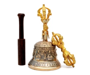 Juego de Campanas y Dorje - Campana de 5 pulgadas de Alto - Campana Tibetana - Campana Hecha a Mano - Curación de Chakras - Imagen 1 de 5
