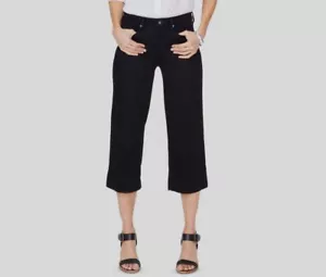 $109 Nydj Women's Black Stretch Wide Leg Capri Denim Jeans Pants Size 0 - Picture 1 of 2