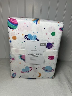 Juego de sábanas de franela orgánica Pottery Barn Kids Galaxy Hearts tamaño completo Foto 1 de 4