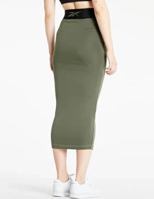 Falda Reebok X Cardi B Athleisure Verde Negro Acanalado Lápiz Midi Para Mujer Talla Grande Foto 1 de 4