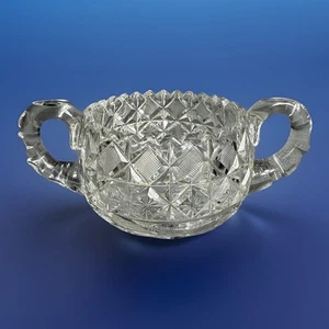 American Brilliant Cut Glass Crystal Double Handle Sugar Bowl Antique - Picture 1 of 7