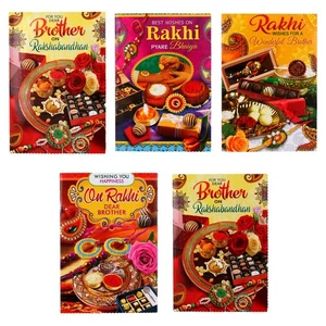 5x Rakhi Card Raksha Bandhan Greeting with Rakhi Thread Dora Dori Hindu Festival - Picture 1 of 5