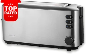 Automatic Long Slot Toaster, 2 Slice, Stainless Steel, Black, 6 Browning Levels, - Picture 1 of 12