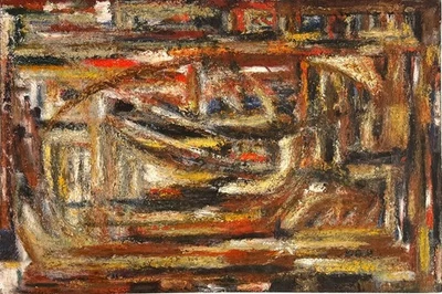 Óleo abstracto sobre Homasote de Fuller Potter aprox. 1955 Foto 1 de 4