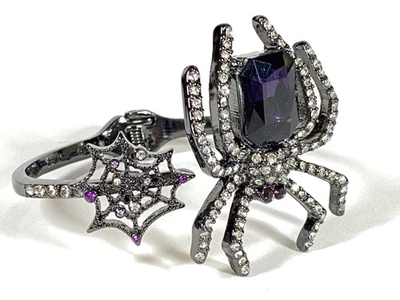 Brazalete Brazalete Bisagras BETSEY JOHNSON SPIDER HALLOWEEN Piedra Púrpura Estrás Foto 1 de 4