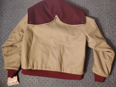 Abrigo Woolrich Para Mujer Grande Lana Virgen Capucha Dividida Camel Marrón y Borgoña De Colección Foto 1 de 4