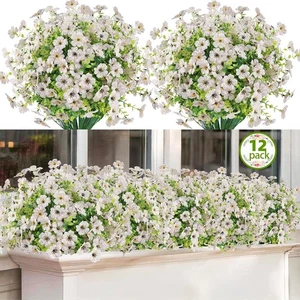 Künstliche Blumen Outdoor Kunstpflanzen UV beständig Gefälschte Terrasse 12 Stück, weiß - Bild 1 von 9