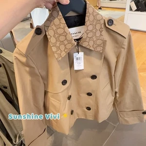 NWT COACH Women Short Trench Coat With Signature Collar Khaki Choose Size CAB93 - Picture 1 of 9