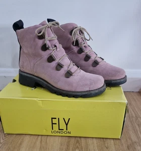 Fly London Pink Biker Boots Gr. UK 5 Roji Leder Schnürung Ankle Flat Combat - Bild 1 von 11