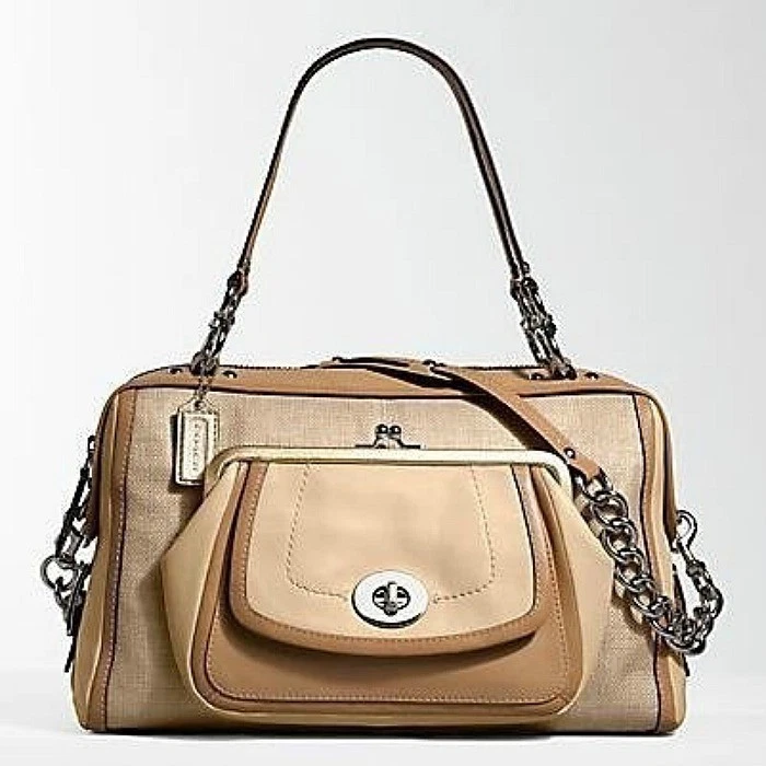 NUEVO Coach Bonnie Paja Natural Ashley Beige Cuero LG Bolso de Mano Bolso Cartera Foto 1 de 1