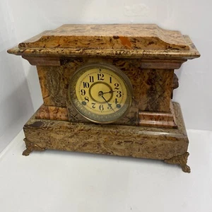 Antique Seth Thomas Adamantine Faux Marble Shelf Mantel Clock W/Lions, Claw Feet - Picture 1 of 14