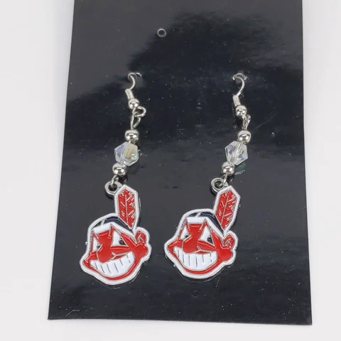 Cleveland Indians Chief Wahoo J Hook Dangle Earrings MLB Guardians Beaded Cover