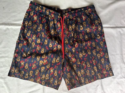 NWOT Men's Lands End swim trunks GUITAR navy red brown 36 38 L large pockets - Image 1 of 3